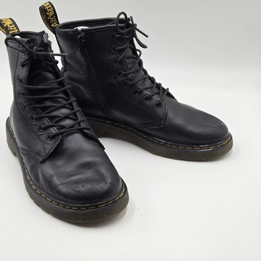 Dr. Martens Boots Youth Size 4 Black 1460 J Leather Combat Side Zip Lace Up